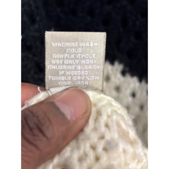 Joan Vass Studio Womens Open Knit Sweater With Black Stripes L Acrylic & Wool Bl - Picture 9 of 10